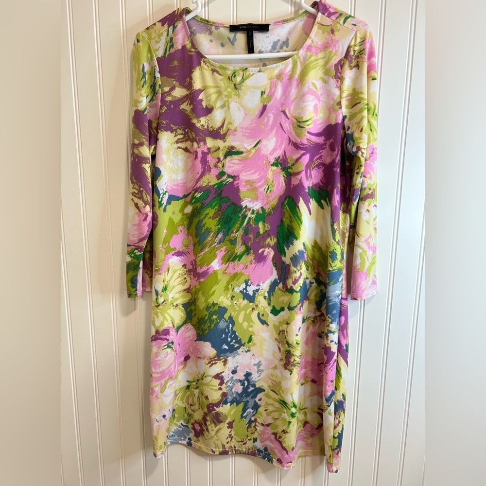 BCBGMaxAzria women Pink and Green Floral Long Sleeve Dress.